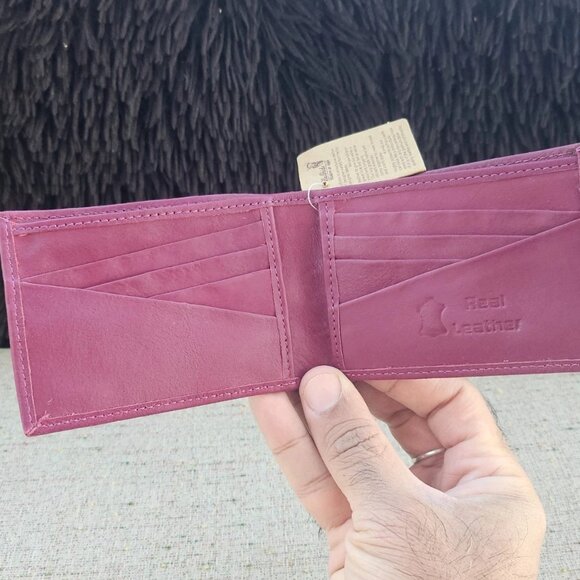 Bullhide Wallet Genuine Leather Purse Card Holder Bilfold Billfold Burgundy Red - Picture 9 of 10